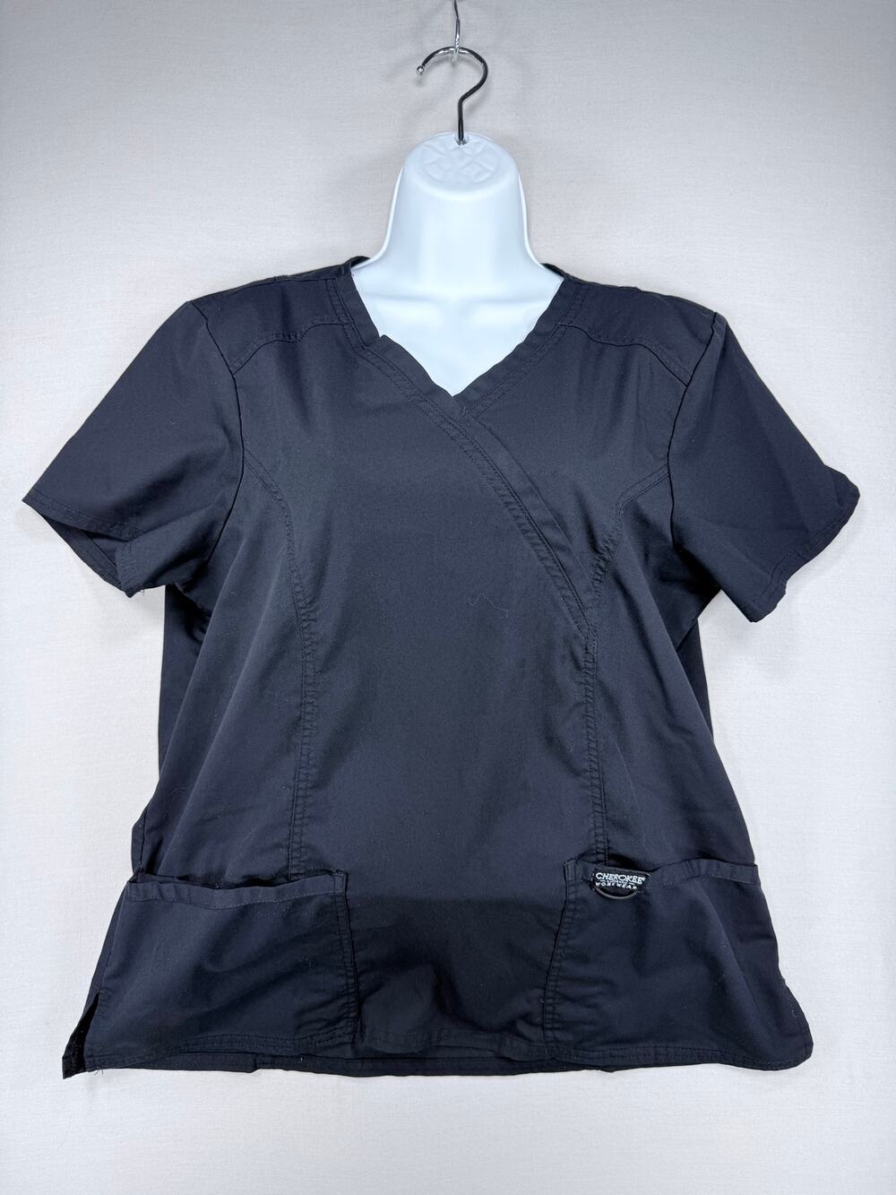 Cherokee Workwear Revolution Mock Wrap Scrub Top Black L